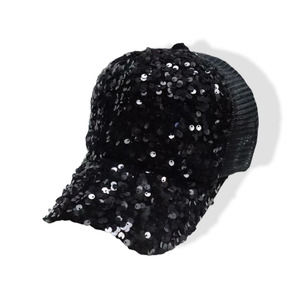 Black Sequin Snapback Hat